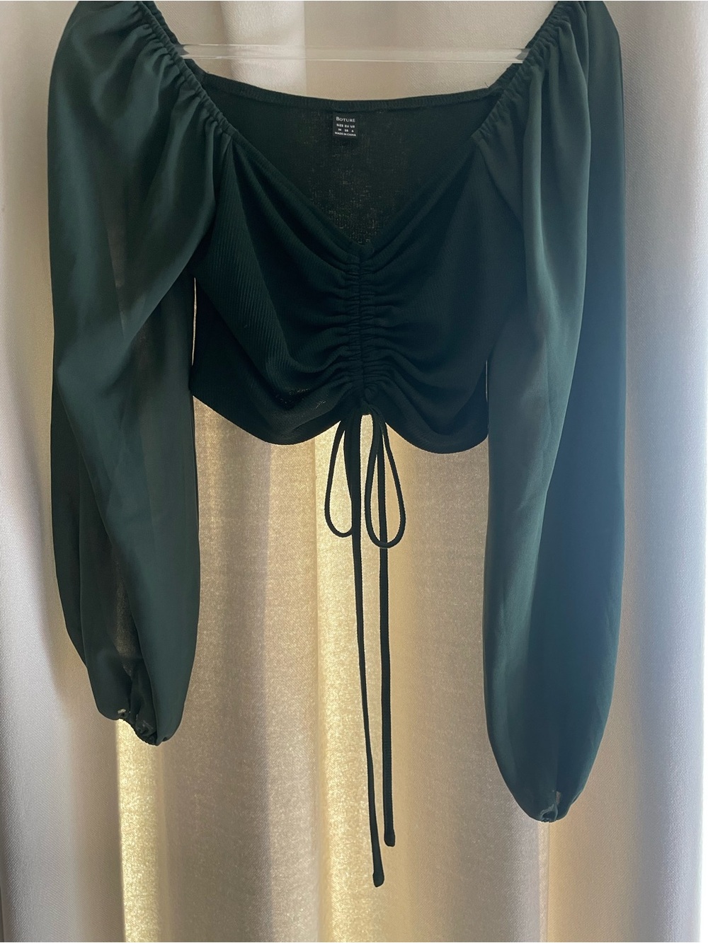 Boture Ribbed Ruched Crop Top in Forest Green